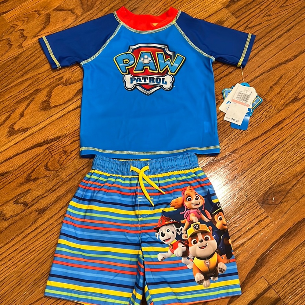 NWT 2 piece paw 🐾 patrol swim suit size 2T UPF 50